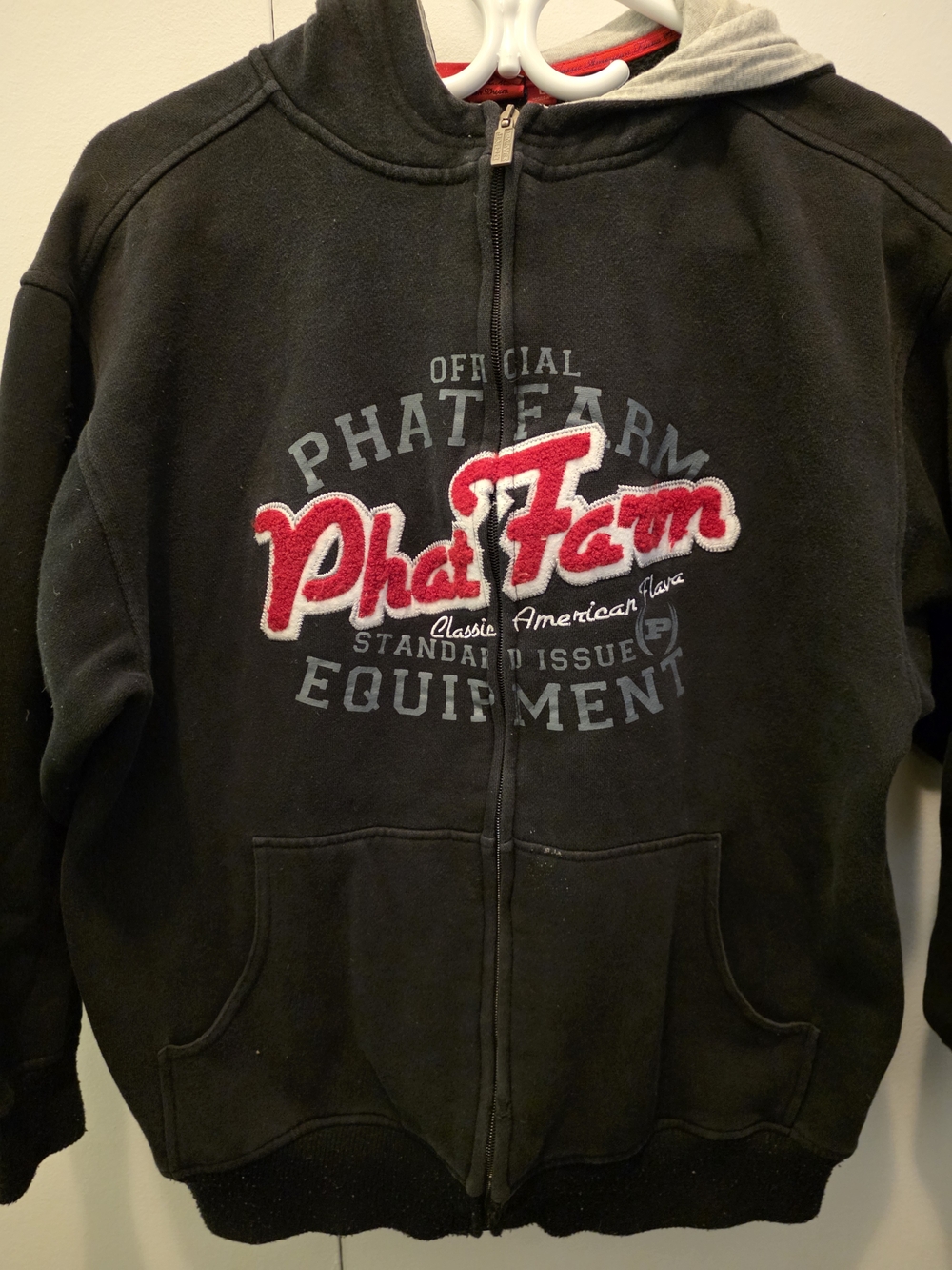 Phat Farm Black Zip-Up Hoodie with Red Logo